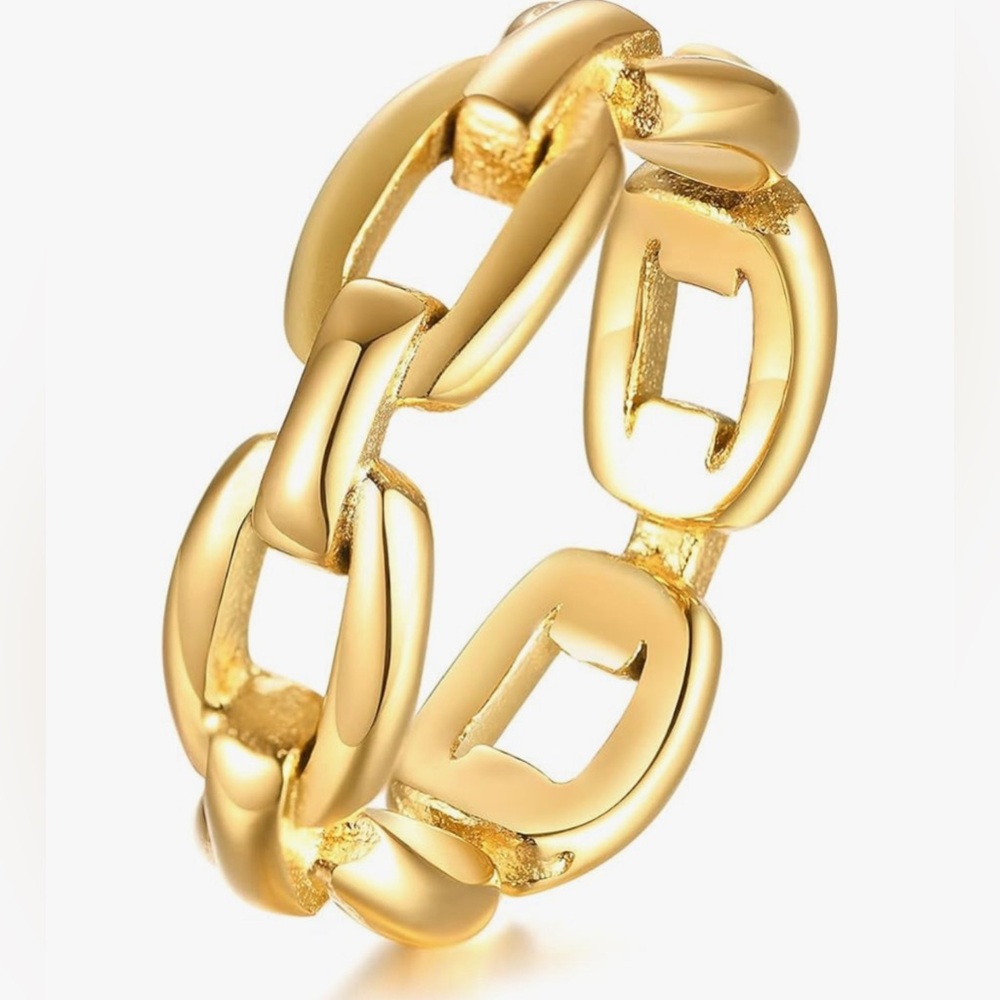 Statement Ring! Gold Chain Link Ring With Modern … - image 2